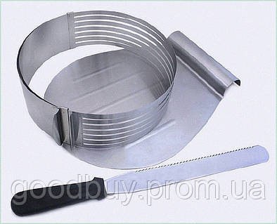 Форма для нарізки бісквіта Ø24.5-33см регульована з ножем та підносом Kamille DP38647 8B92439X4
