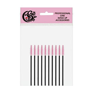 Набор щеточек для бровей и ресниц Cosmo Shop черная ручка, розовый, 10 шт (CS25R)