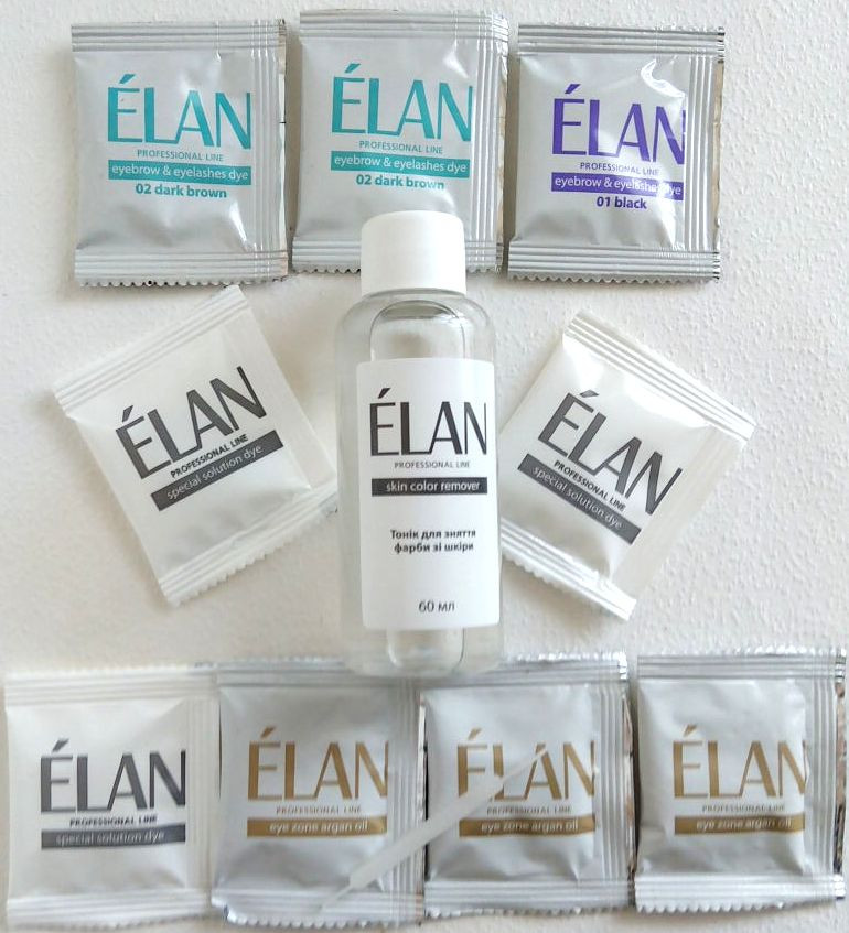 Гель-фарба для фарбування брів (темно-коричневий/темно-коричневий/чорний/чорний) у наборі ELAN