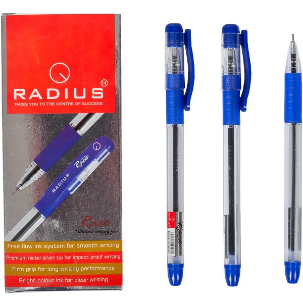 Ручка кулькова Radius Race синя прозора з гумкою, 12 шт.