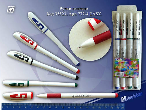 Набір гелевих ручок "Easy gel" EA777-4 (4-кв., білий корпус), фото 1