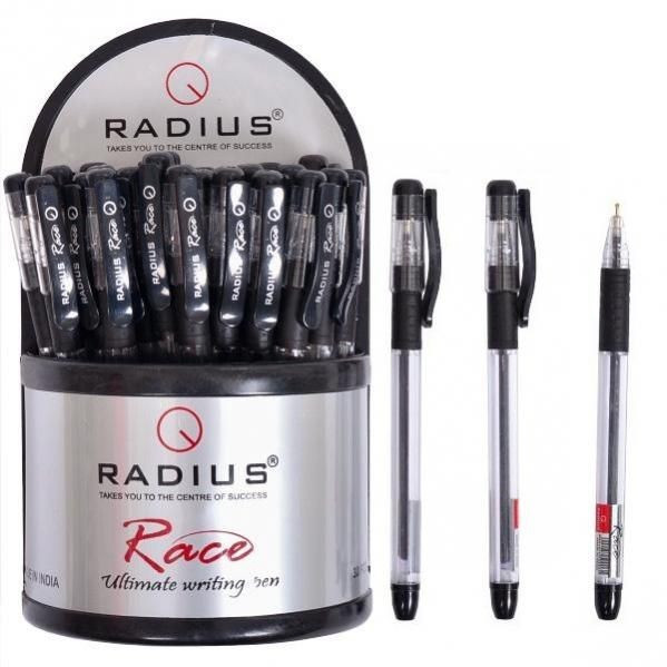 Ручка кулькова Radius Race чорна прозора з гумкою, 30 шт.
