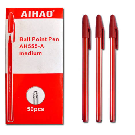 Ручка кулькова Aihao AH555-A червона 50уп,2800ящ, фото 1
