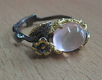 Серебряный Элегантный перстень "Розовая мечта " с розовым кварцем , размер 18,6