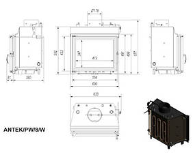 Каминна топка з водяним контуром KRATKI ANTEK PW 8 + змійовик, фото 4