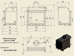 Каминна топка з водяним контуром KRATKI MAJA PW 12 + змійовик, фото 4