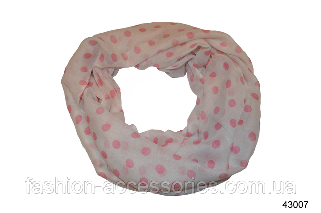 Легкий жіночий весняний шарф снуд Аліра в рожевий горошок Весняний шарф снуд Аліра рожевий 2