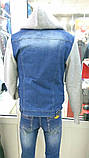 Куртка Range джинсова унісекс з сірими рукавами капюшоном S синій, фото 4