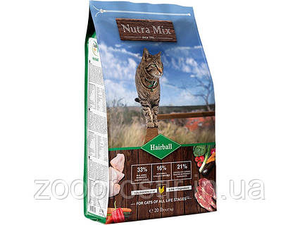 Сухой корм Nutra Mix Hairball 9.07 кг для выведения комков шерсти у кошек и котов курица, овощи и рыба