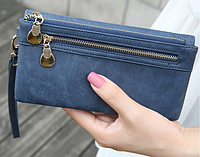 Роскошный женский кошелек клатч портмоне синий