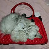 Сумка з натуральним хутром лисиці. Дизайнерська сумка червоного кольору, фото 2