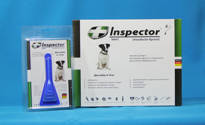 Капли на холку Inspector (инспектор) от блох, клещей и гельминтов для собак 4-10кг - фото 1 - id-p503394813