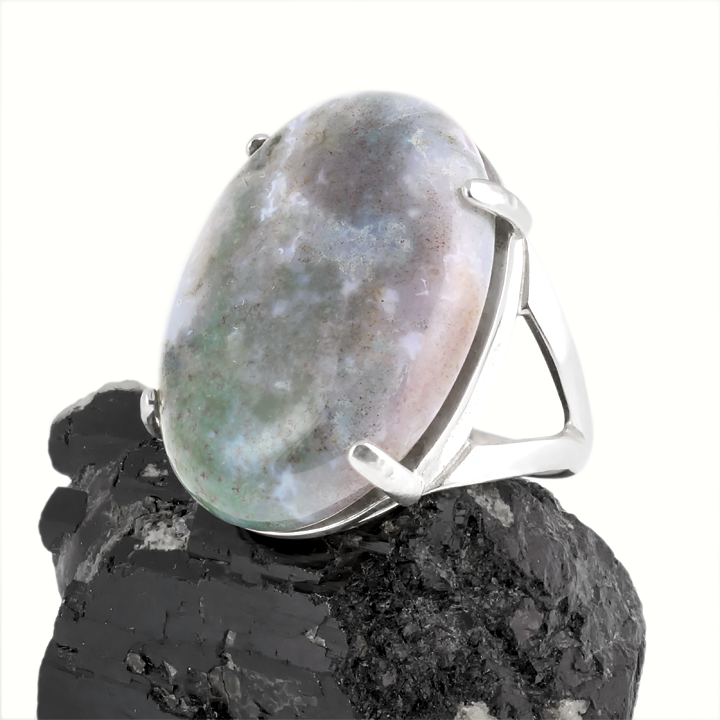 Агат моховий, срібло 925, кільце, 107КА