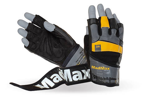 Рукавички для фітнесу MadMax MFG-880 Signature Black/Grey/Yellow M шкіра 69%, поліестер 15%, нейлон 14%, поліуретан 2%