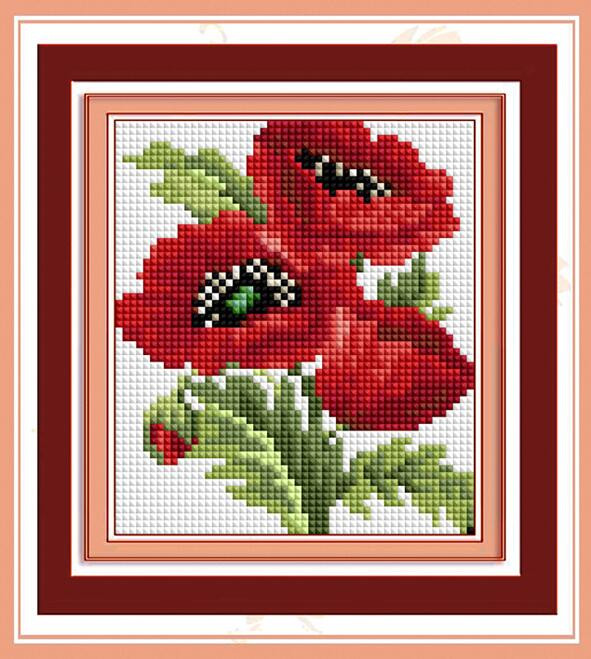 Мозаїка алмазна Dream Art Букетик з маками (повна зашивання, квадратні камені) (DA-30031) 13 х 15 см (Без підрамника), фото 1