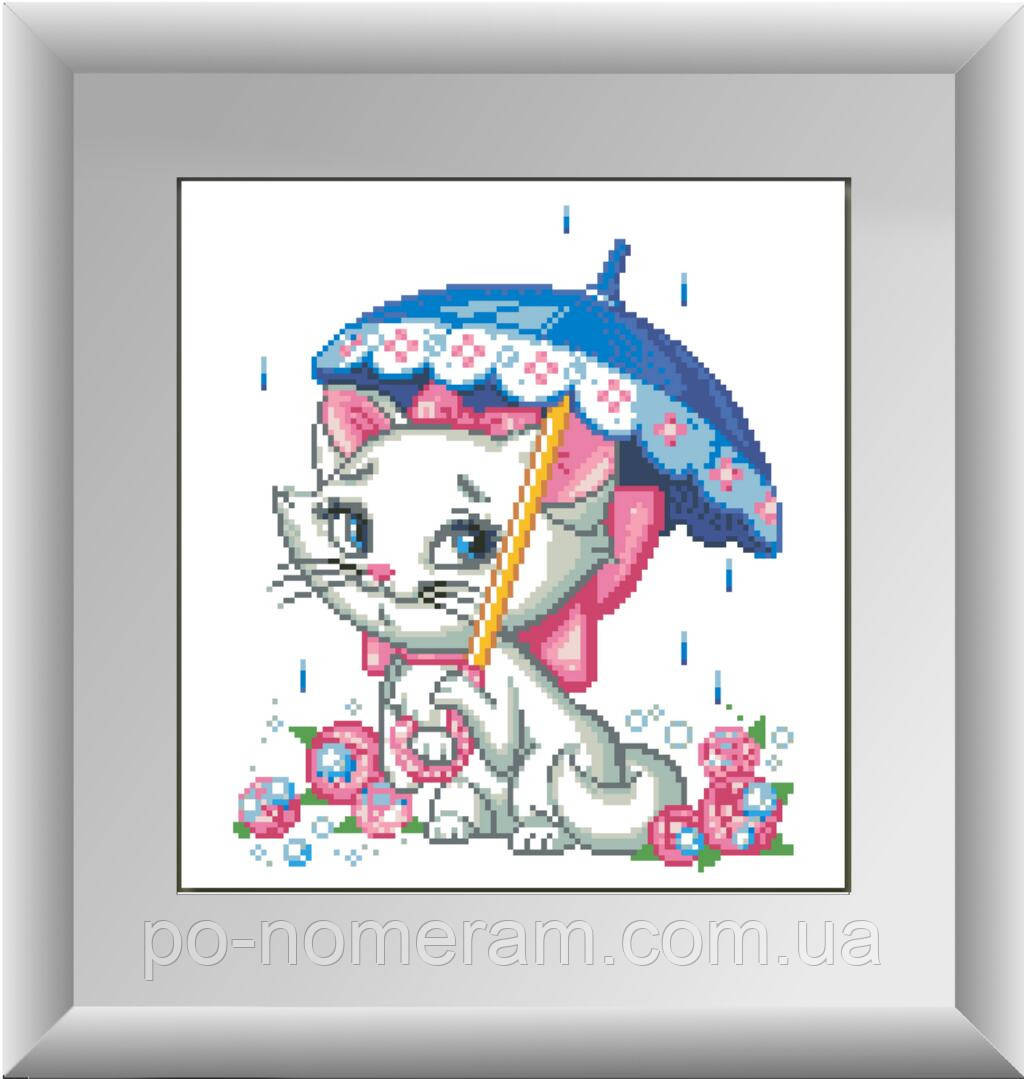 Картина из страз Dream Art Кошка под зонтиком (полная зашивка, квадратные камни) (DA-30183) 30 х 32 см (Без - фото 1 - id-p503676642