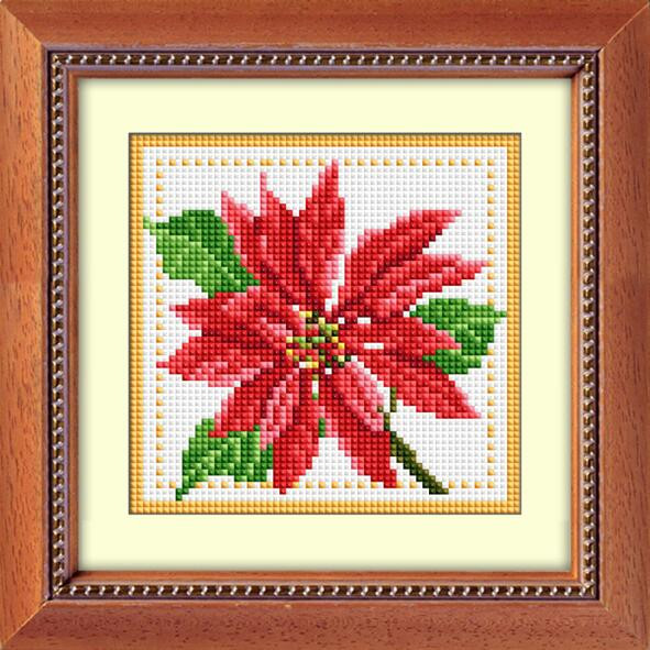 Мозаїка алмазна Dream Art Пуансеттия (повна зашивання, квадратні камені) (DA-30190) 17 х 17 см (Без підрамника), фото 1