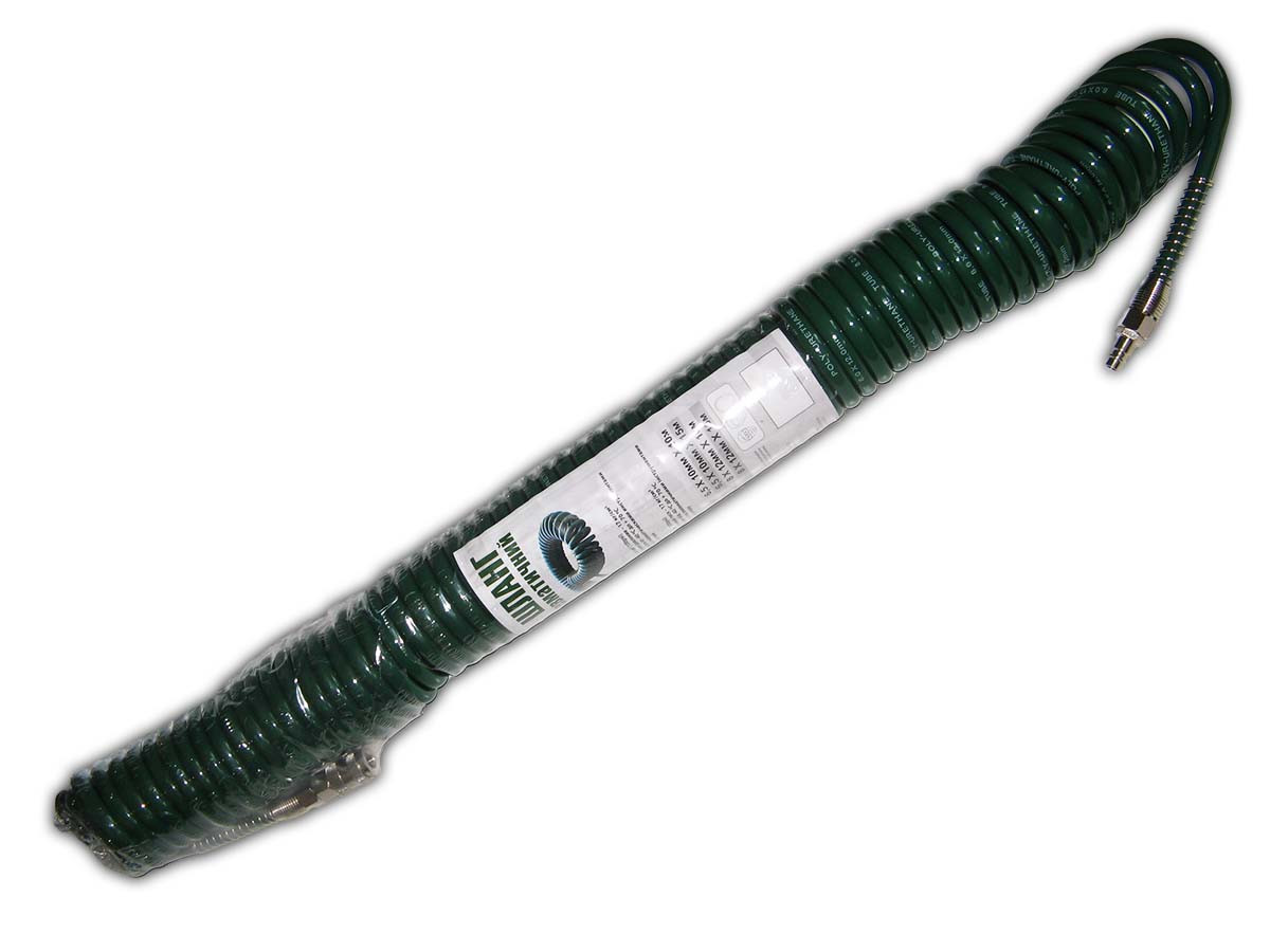 Шланг спіральний для пневмоінструменту 8х12ммх15м з перехідниками (V-81215Р) зелений