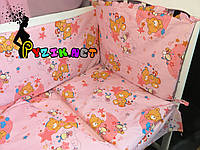 Постільний набір в дитячу ліжечко (8 предметів) Premium "Ведмедики бджілки" рожевий, фото 1