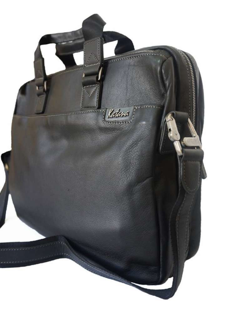 Сумка для роботи ділова з натуральної шкіри для ноутбука і документів чорна Катана, фото 1