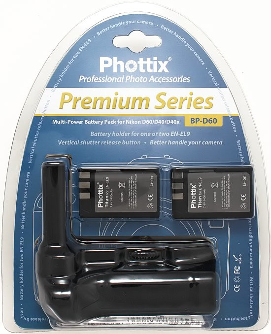 Батарейна ручка Phottix BP-D60 Premium + 2x En-El9 для Nikon D40, D60, D3000 [Phottix] - фото 4 - id-p504150320
