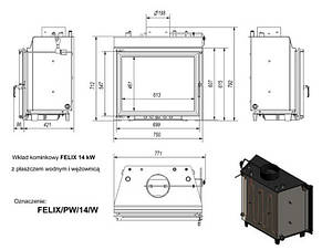 Каминна топка з водяним контуром KRATKI FELIX PW 14 + змійовик, фото 3