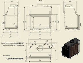 Каминна топка з водяним контуром KRATKI OLIWIA PW 22 + змійовик, фото 2