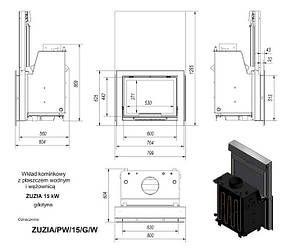 Каминна топка з водяним контуром KRATKI ZUZIA PW 15 ГІЛЬОТИНА + змійовик, фото 3