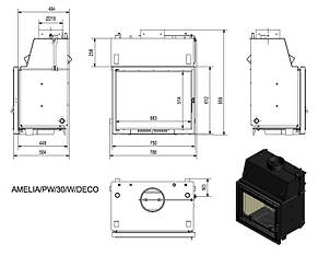Каминна топка з водяним контуром KRATKI AMELIA PW 30 DECO + змійовик, фото 3