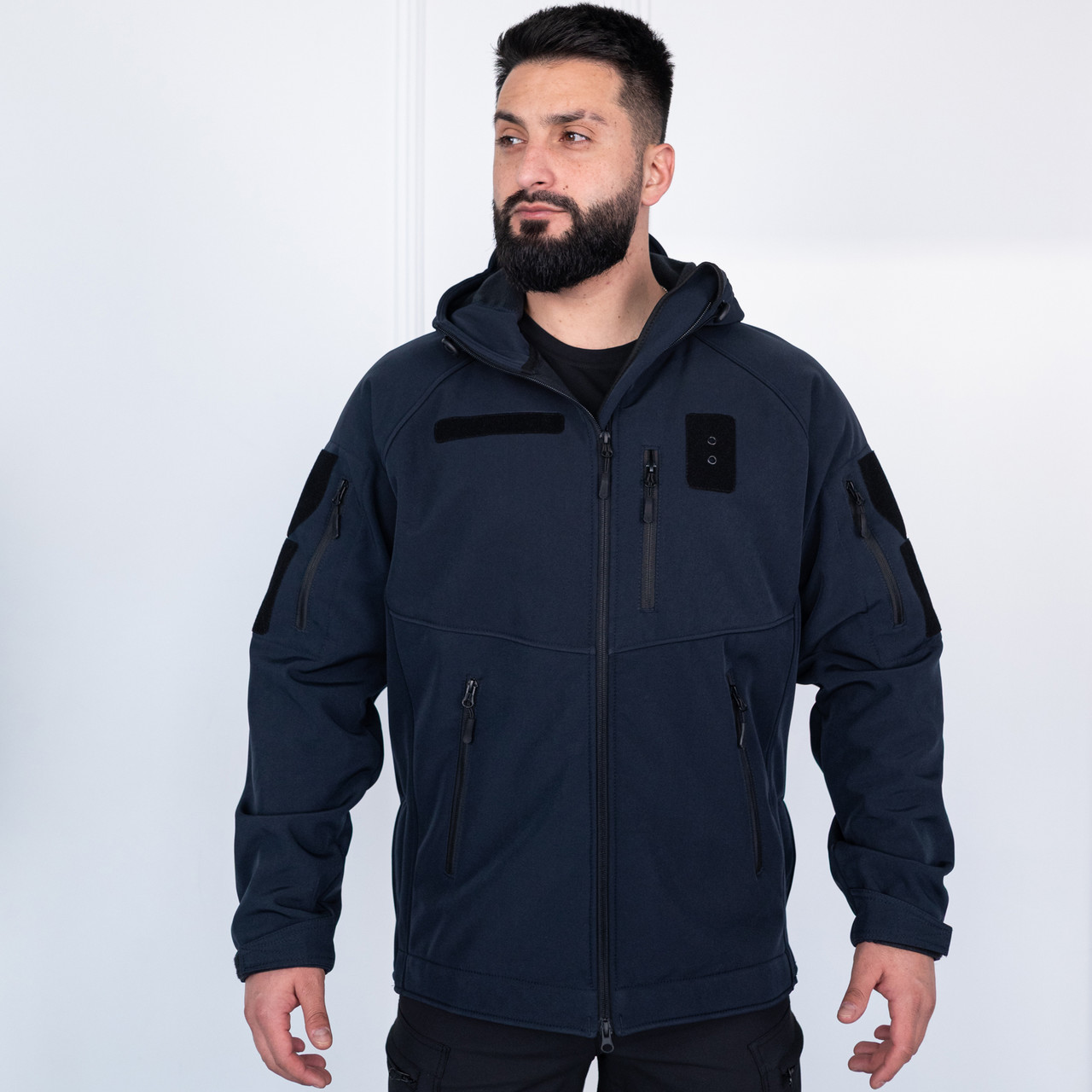 Куртка Soft Shell Striker стрейч флис ПОЛИЦИЯ мужская, ТЕМНО СИНЯЯ с отсеком под оружие, фото 1