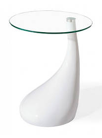 Кавовий столик Перла білий зі скляною стільницею, діаметр 50 см