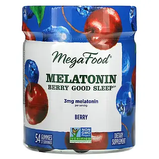 MegaFood, Мелатонин для хорошего сна, 3 мг, со вкусом ягод, 54 жевательных конфет