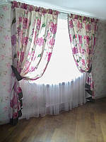 Цветочные прямые шторы с тюлем