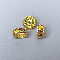 Фурнітура намистина Клуазоне рондель червона жовта зелена емаль d-10х5мм+- отвір d-2мм золотистий колір металу 1 шт.