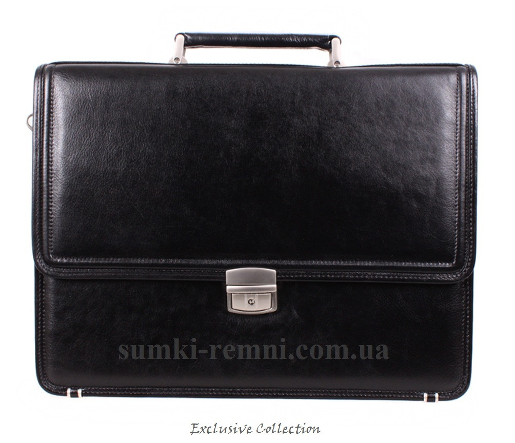 Шкіряний чоловічий портфель 3458 чорний, фото 1
