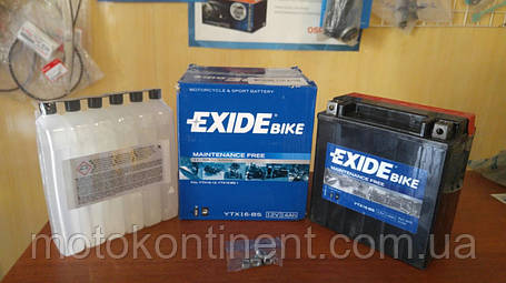 Акумулятор для мотоцикла EXIDE YTX16-BS сухозаряженный AGM 14Ah 215A150x87x161, фото 1