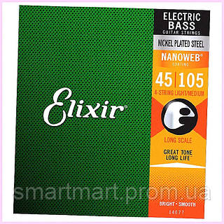 Струни для бас-гітари Elixir 14077 Nanoweb Coated Nickel Plated Steel Light/Medium 4-String Bass 4, X655PM5465
