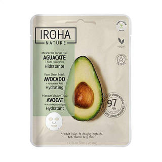Тканинна маска для обличчя Iroha Nature Avocado + Hyaluronic Acid Face Sheet Mask, 20 мл