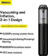 Автомобільний пилосос для дому та машини Baseus Пилосос ручний бездротовий для авто 100 Вт Портативний мініпилосос для автомобіля