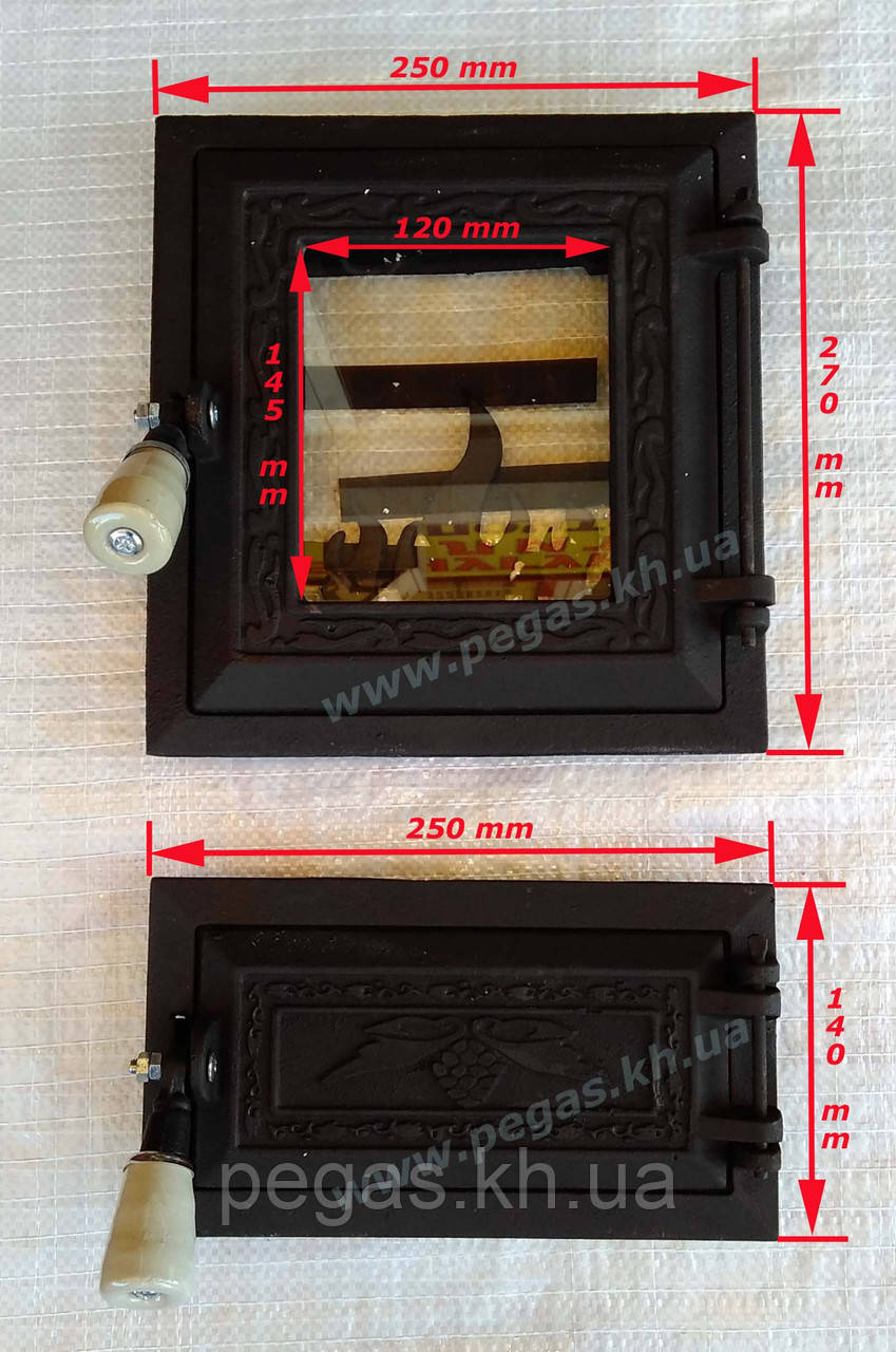 Дверки чугунные с жаростойким стеклом (топочная + зольная) - фото 1 - id-p502491326