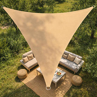Тент від дощу та сонця 3х3х3 м з оксфорду бежевий BritGarden. Тінь 95%. Натяжний тент 3х3х3 м трикутний /Svart/