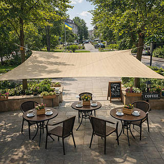 Тент-сітка 3х3 м квадратний молоко BritGarden. Тінь 90%. Декоративна сітка від сонця, затіняючий тент /Svart/