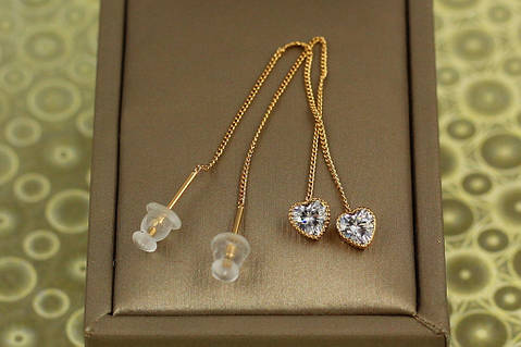 Серьги продевки Xuping Jewelry камешки сердечко 8,5 см золотистые
