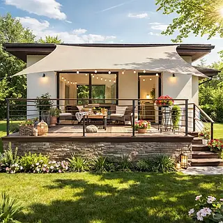 Тент для навісу 4х6 м з оксфорду бежевий BritGarden. Тінь 95%. Водонепроникний тент від дощу та сонця /Svart/