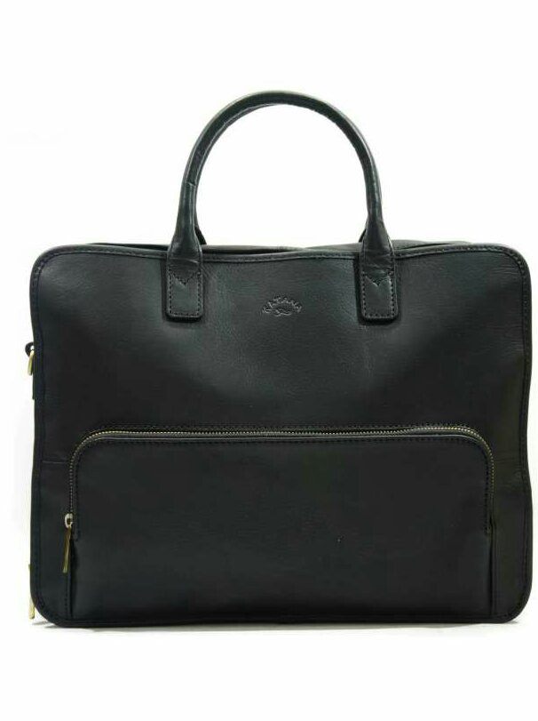 Сумка портфель з натуральної шкіри ділова для документів і ноутбука Катана чорна, фото 1