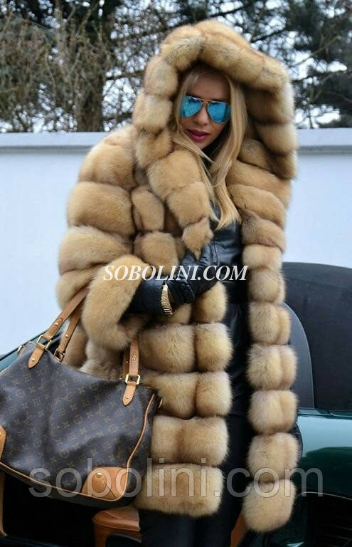 Чудова шубка з хутра соболя тортор із капюшоном "кобра", поперечний крій, довжина 85 см, фото 1
