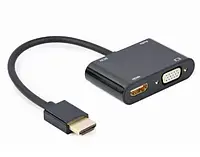 Переходник HDMI (M) - HDMI (F) / VGA (F), Cablexpert, Black, 15 см (A-HDMIM-HDMIFVGAF-01)