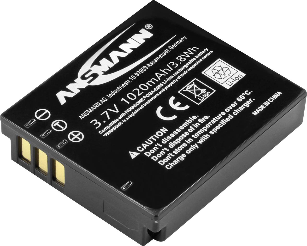 Акумулятор для камери Ansmann Змінний акумулятор CGA-S005E, CGA-S005, DB-60 Напруга: 3,7 В Ємність (мАг, Аг): 1020 мАг, фото 1