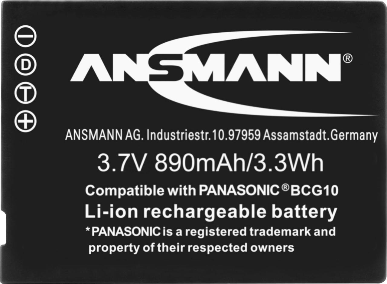 Акумулятор для камери Ansmann Змінний акумулятор DMW-BCG10e, DMW-BCG10 Напруга: 3,7 В Ємність (мАг, Аг): 890 мАг, фото 1