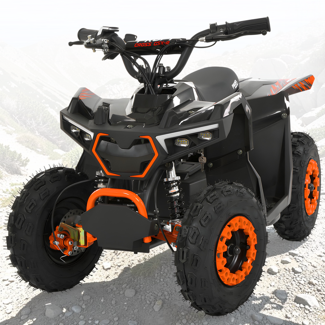 Детский электроквадроцикл до 25 км/ч с 3 скоростями и амортизаторами Prof1 HB-FFG1000-2-7 Черно-оранжевый, фото 1